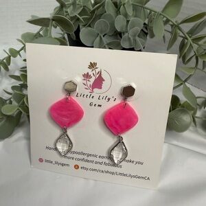 Handmade pink dangle earrings with charm